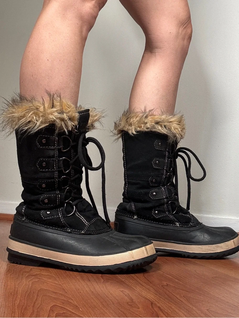 Athletech Black Lace-Up Winter Boots with Faux Fur Trim